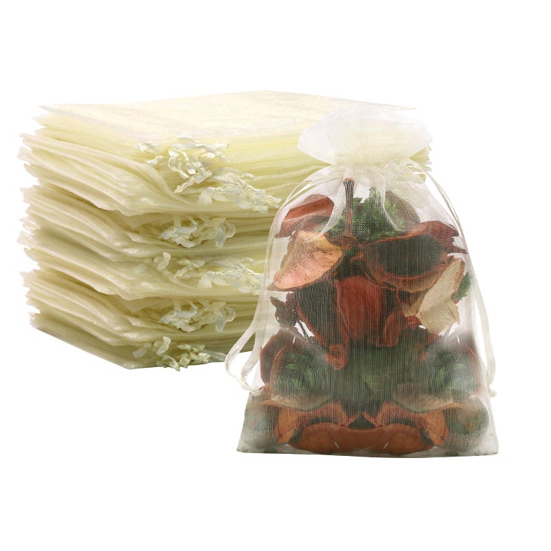 SumDirect 100Pcs 4x6inch Sheer Drawstring Organza Jewelry Pouches Wedding Party Christmas Favor Gift Bags Beige