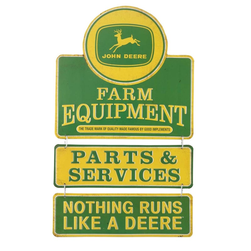 Open Road Brands John Deere Farm Equipment Linked and Embossed Metal Sign - Vintage John Deere Sign for Garage or Man Cave - Image 1