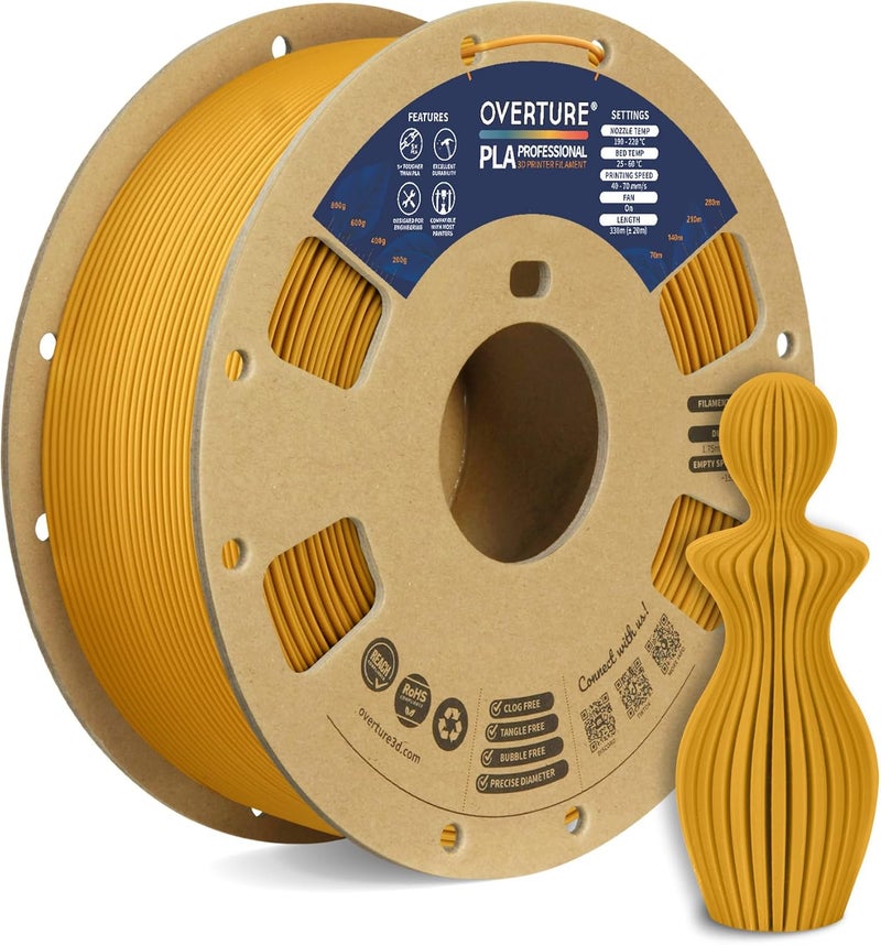 OVERTURE PLA Plus (PLA+) Filament 1.75mm, Stronger & More Durable, Professional Toughness 3D Printer Filament 1kg (2.2lbs), High Precision +/- 0.02mm, Tangle-Free (Royal Gold) - Image 1