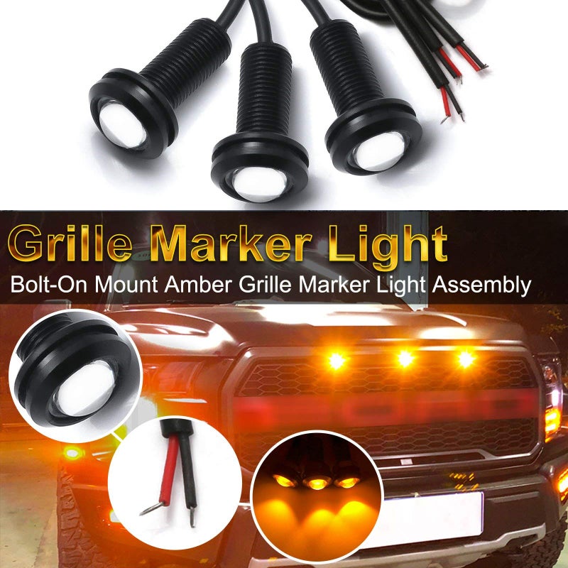 x xotic tech 3pcs LED Front Grille Marker Lights w/Projector Lens Assembly Compatible with Cars, Pickups, Trucks, SUV, Trailer, 3000K Amber Golden Light - Image 2