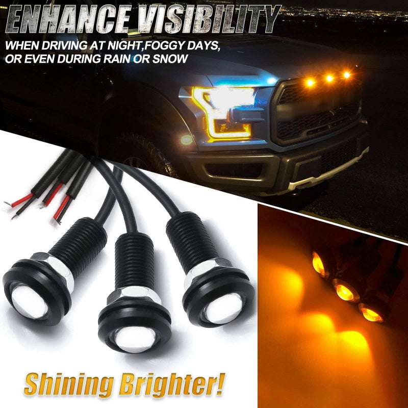 x xotic tech 3pcs LED Front Grille Marker Lights w/Projector Lens Assembly Compatible with Cars, Pickups, Trucks, SUV, Trailer, 3000K Amber Golden Light - Image 3