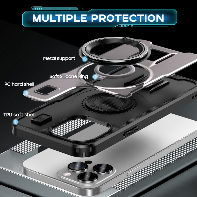 HuHa Case Cover For iPhone 14 Pro Max Ring Holder Carbon Fiber PC Hybrid TPU Phone Case(Grey) - Image 4