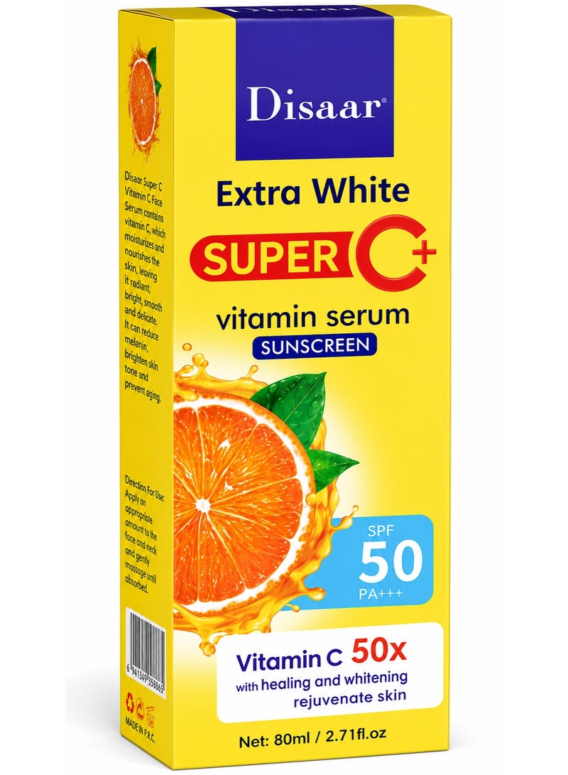سيروم واقي شمس Disaar Extra White Super C+ (فيتامين C+) بمعامل حماية SPF 50 – 80 مل