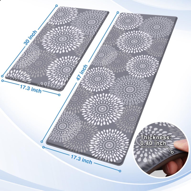 LuxStep Kitchen Mats for Floor,Cushioned Rug Anti-Fatigue Mats for Kitchen Decor Accessories,Waterproof Non-Slip Mats and Rugs Set for Office,Floor,Laundry 17.3"Ã—30"+17.3"Ã—47",Grey - Image 2