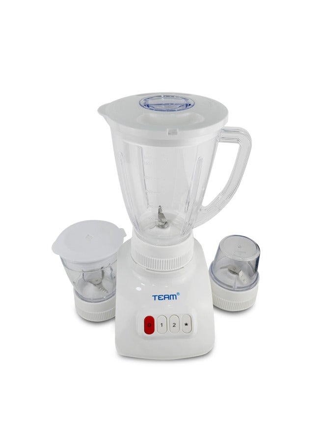 TEAM 3 IN 1 Blender with Grinder and Chopper Mills, 400W Power, 1.6L Unbreakable Plastic Blender, Stainless Steel Blades, and Two Pulse Controls for Fine and Grinding, 2 years warranty - Image 2