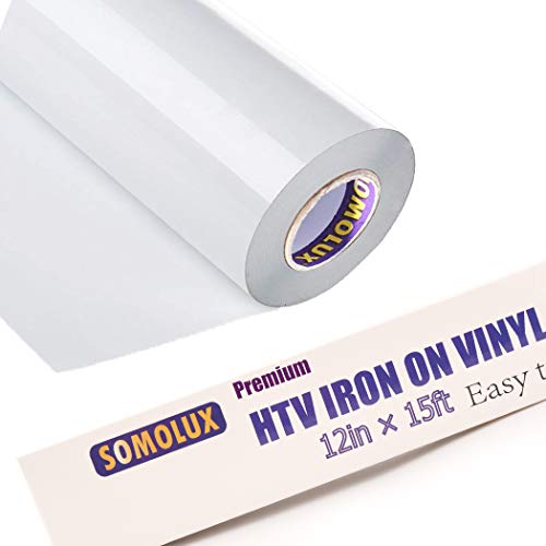 SOMOLUX HTV Matte White Iron on Vinyl Compatible with Silhouette and Kricut Easy to Cut  Weed Iron on Heat Transfer Vinyl DIY Heat Press Design for TShirts 12inch x15feet Roll