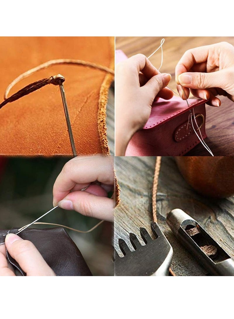 33Pcs Leather Waxed Thread 1mm, 264 Yards 150D Waxed Thread Cord for Leather, DIY Leather Craft Tools Kit with Hand Sewing Needles, Drilling Awl, Thimble, Soft Tape Measure - Image 2