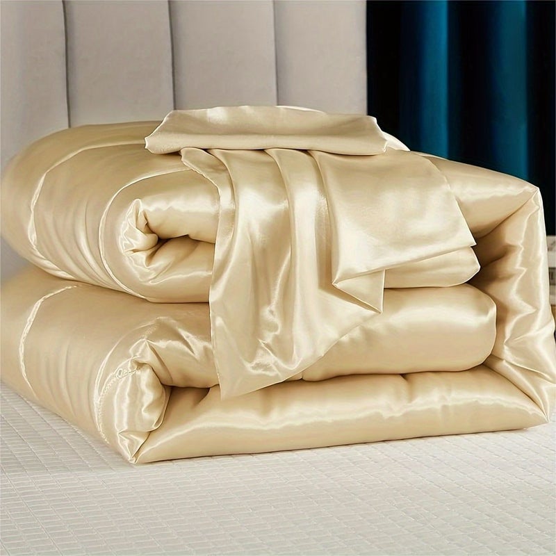 Dark Blue Satin Comforter Soft Machine Washable Lightweight Quilted All Season Bedspread - Image 2