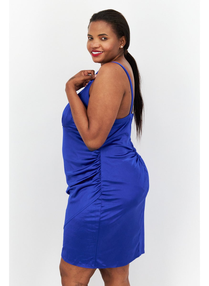 Emerald Sundae - Women Plus Size Plain Mini Dress, Blue - Image 1