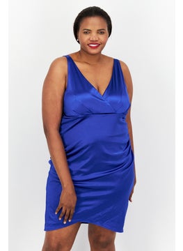 Women Plus Size Plain Mini Dress, Blue