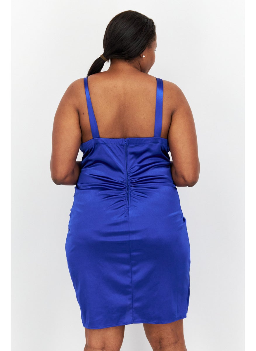 Emerald Sundae - Women Plus Size Plain Mini Dress, Blue - Image 1