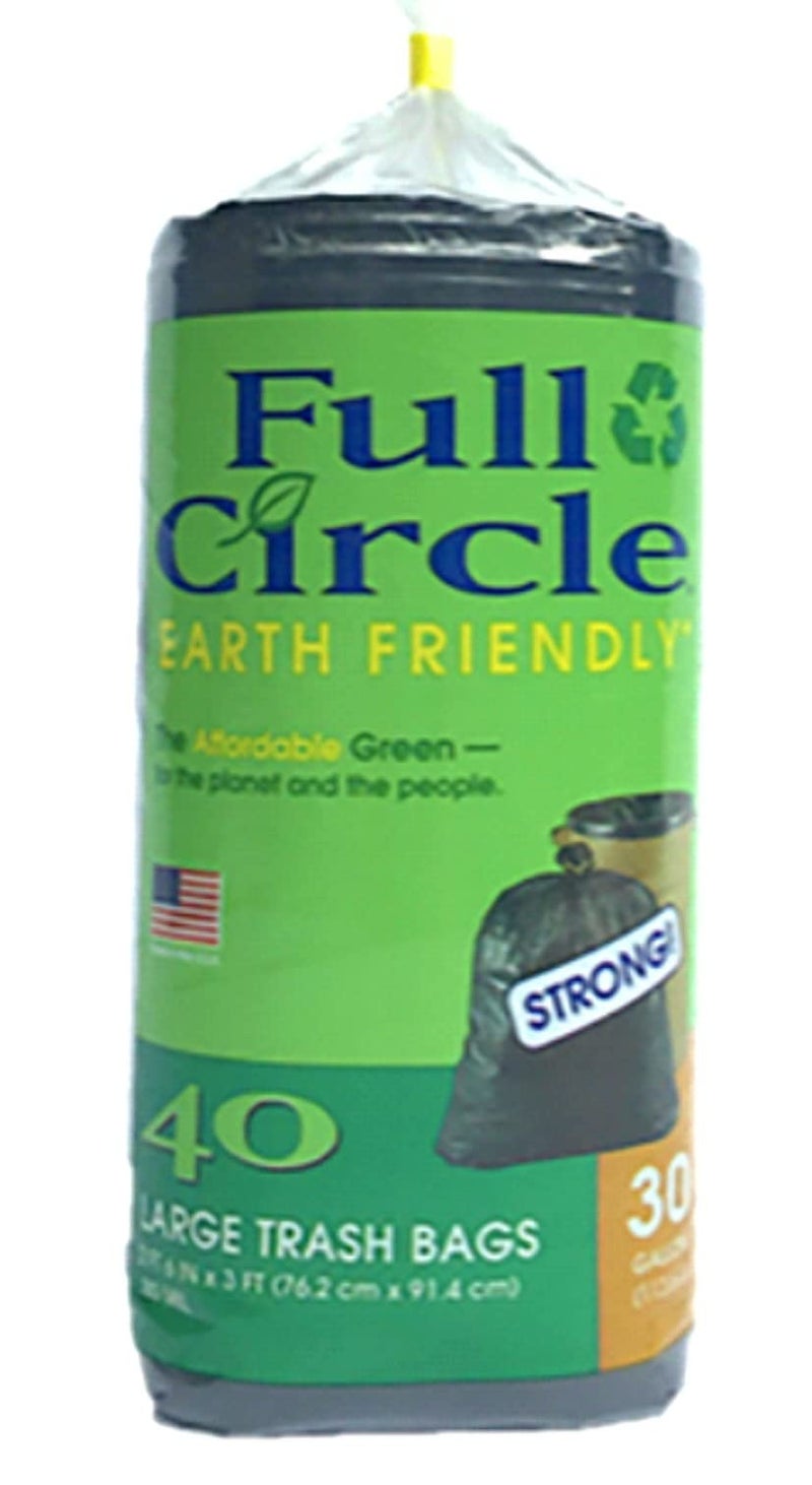 Full Circle Large 30gallon biodegradable black trash bags quantity 40 bags