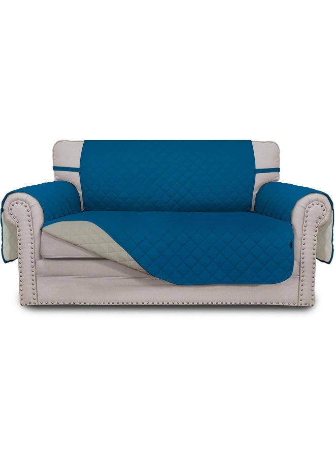 Easy-Going EasyGoing Reversible Loveseat Couch Cover for 2 Cushion Couch Sofa Cover for Dogs Water Resistant Furniture Protector with Foam Sticks Elastic Straps for Pet Loveseat PeacockBlueBeige - Image 3