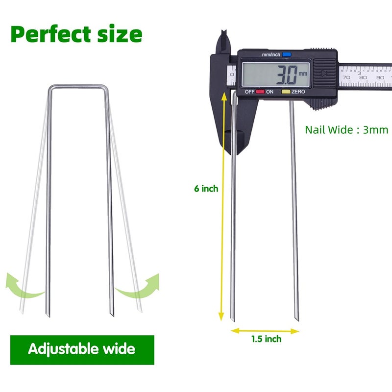 YANEYRIE Galvanized U-Shaped Garden Stakes, 6 Inch 100 Pcs Landscape Staples, Ground Stakes, for Decoration Weed Barrier Fabric, Irrigation Tubing, Holding Fence, Tarpaulin (100, 6 INCH) - Image 3