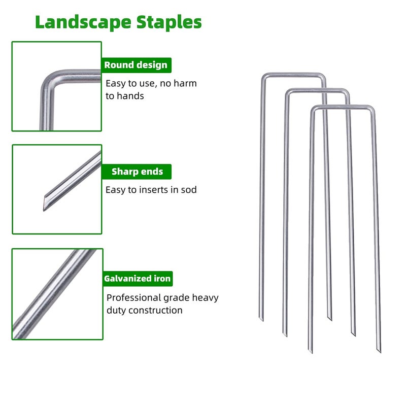 YANEYRIE Galvanized U-Shaped Garden Stakes, 6 Inch 100 Pcs Landscape Staples, Ground Stakes, for Decoration Weed Barrier Fabric, Irrigation Tubing, Holding Fence, Tarpaulin (100, 6 INCH) - Image 2