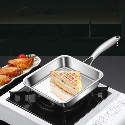 Toutrop 7.5" Japanese Omelette Egg Pan, 316 Stainless Steel Egg Pan, Square Frying Pans for Making Omelets and Bacon, Easy to Clean,Silver - Image 4