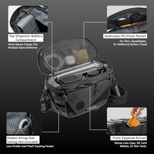 VSGO Black Snipe Pro 7-9L Expandable Camera Sling Bag – Waterproof Techwear Fabric, Anti-Twist, Modular Dividers & Tripod Holder, Lightweight Professional Camera Bag - Image 5