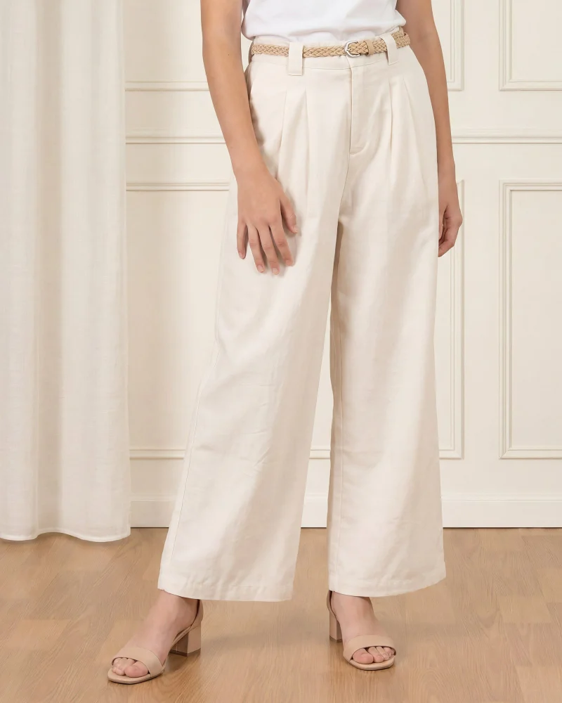 Redtag Senior Girls Beige Wide Leg Woven Pants With Belt