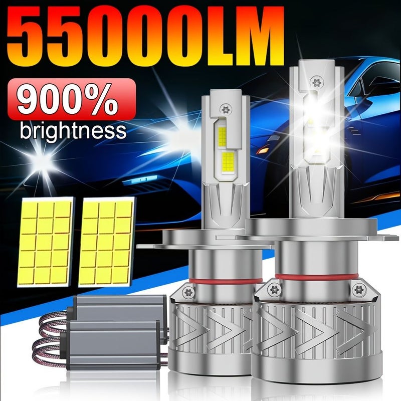 مجموعة من 2 مصباح أمامي للسيارة LED 9006 HB4 QF005 بقوة 55000 لومن مع مشغل خارجي وقابس كانبس (تركيب وتشغيل) وهيكل متين، قطع سيارات طويلة العمر. - Image 1