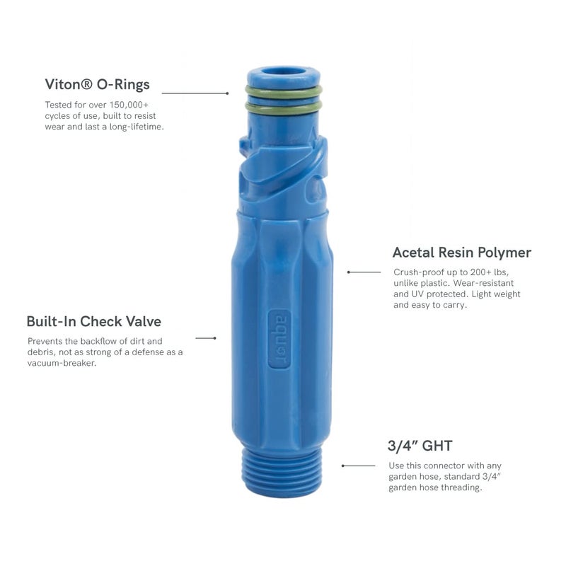 Aquor Aquor Straight Hose Connector, With Check Valve, Aquor Blue  - Image 5