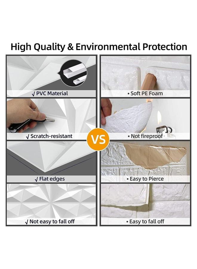12 Pieces 3D Wall Panels, Texture PVC Wallpaper, Diamond Design Decorative Cover Material Each 30x30cm White - Image 4