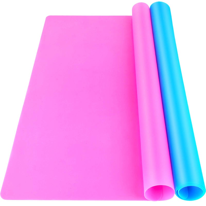 LEOBRO Silicone Mat for Resin Molds 2 PCS 157 x 117 Playdough Mat Silicone Mats for Crafts Jewelry Resin Molds Mats for Resin Clay Paint Blue  Rose Red