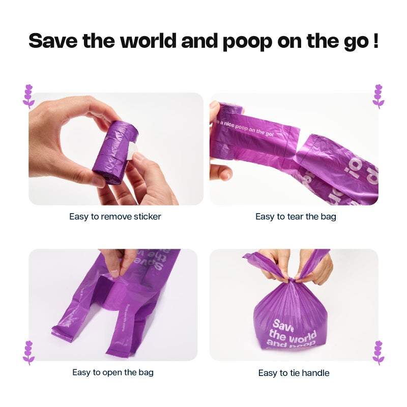 Deo Doo Dog Poop Bags with Handles 9 Rolls 108 Counts Big Sizes Leak Proof and Extra Thick Waste Bags Refill Rolls for Walking Small Medium Large Dogs Cats Litter With Holder Lavender Scented - Image 4