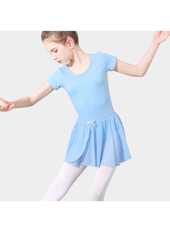 Smart Friends Zhiyou Baner Children's Short-sleeve Dance Leotard, Ballet Practice Costume For Girls, Professional Art Exam Gymnastics Costume, Tulle Skirt, Half-short Skirt - Image 3