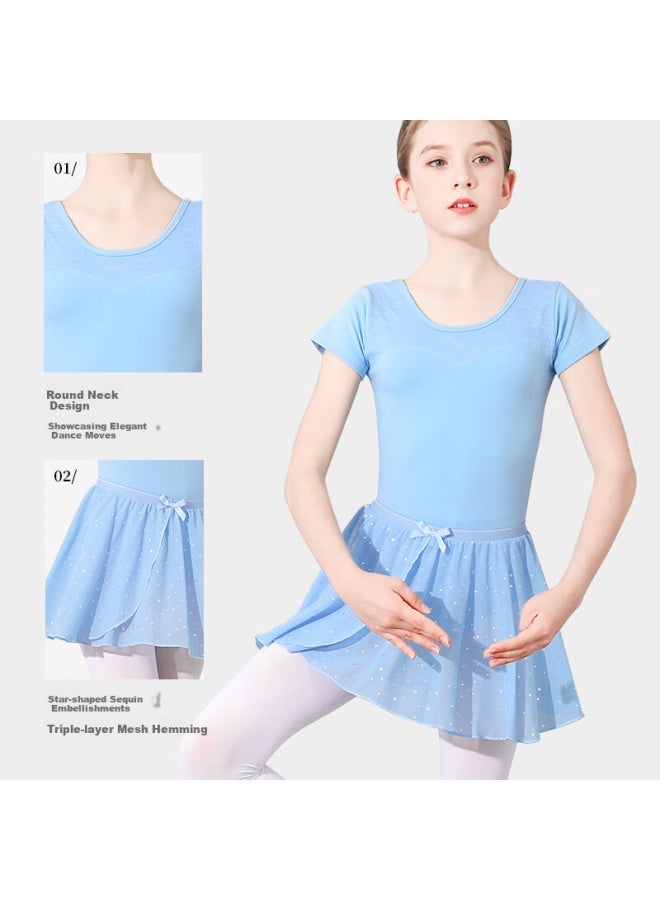 Smart Friends Zhiyou Baner Children's Short-sleeve Dance Leotard, Ballet Practice Costume For Girls, Professional Art Exam Gymnastics Costume, Tulle Skirt, Half-short Skirt - Image 4