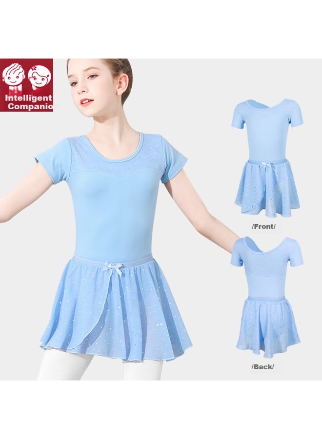 Smart Friends Zhiyou Baner Children's Short-sleeve Dance Leotard, Ballet Practice Costume For Girls, Professional Art Exam Gymnastics Costume, Tulle Skirt, Half-short Skirt - Image 2