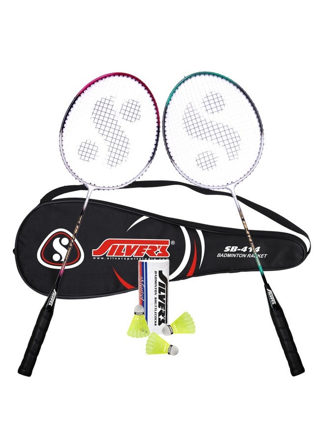 Silvers طقم كرة الريشة SB-414 من سيلفرز سبيكة الفولاذ (2 مضارب مع غطاء كامل، 1 علبة كرات الريشة عبوة من 3)، أحمر - Image 1