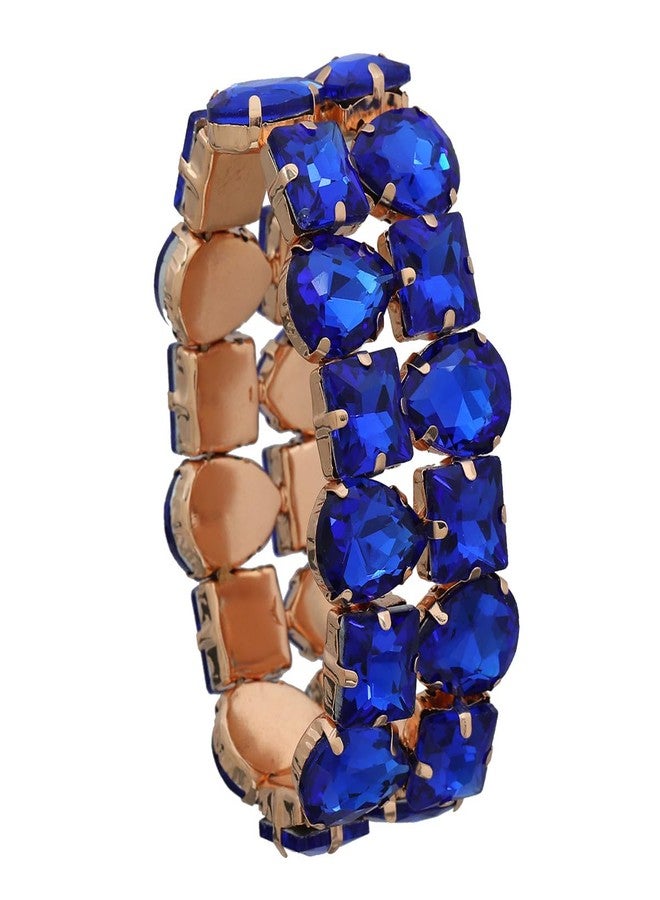 Xerling Wedding Brides Crystal Bracelets Wide Layered Bangle Stretch Bracelets Geometric Rhinestone Elastic Hand Jewelry for Women (Blue) - Image 5