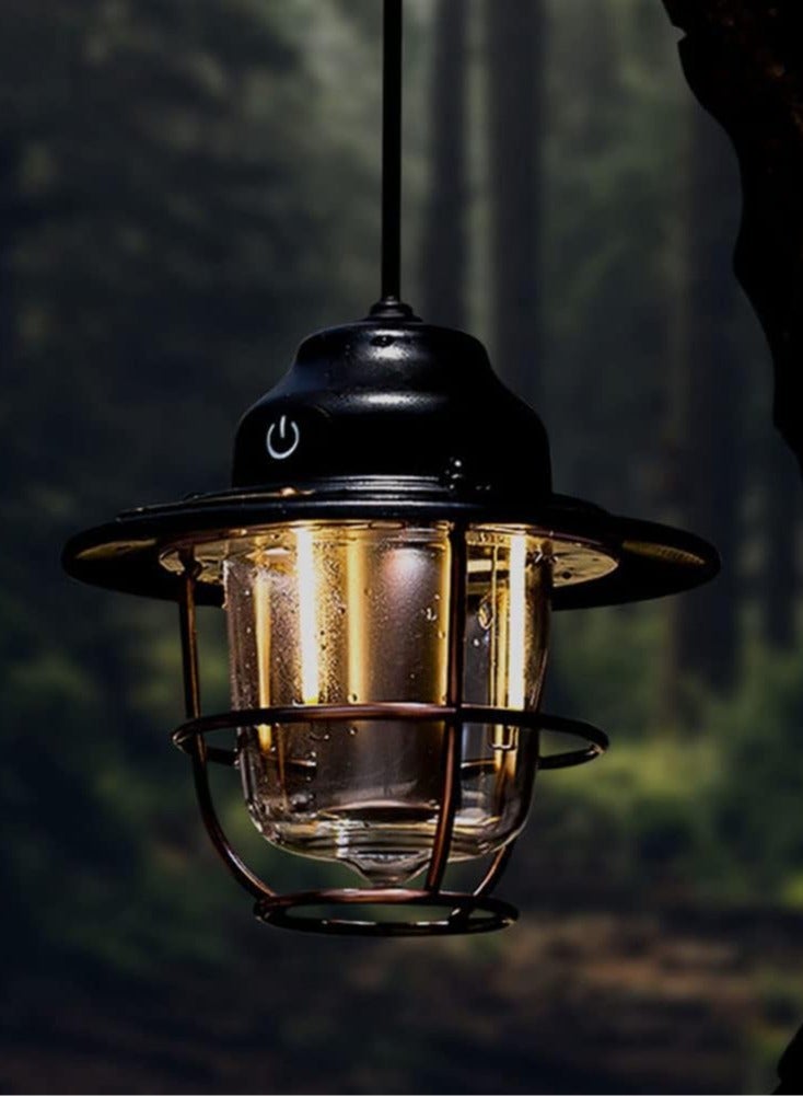 general Retro LED Camping Light, IPX4 Hanging Outdoor Light - USB Rechargeable Camping Light for Outdoor, Blackout, Garden, and Home Decor (Black) - Image 1