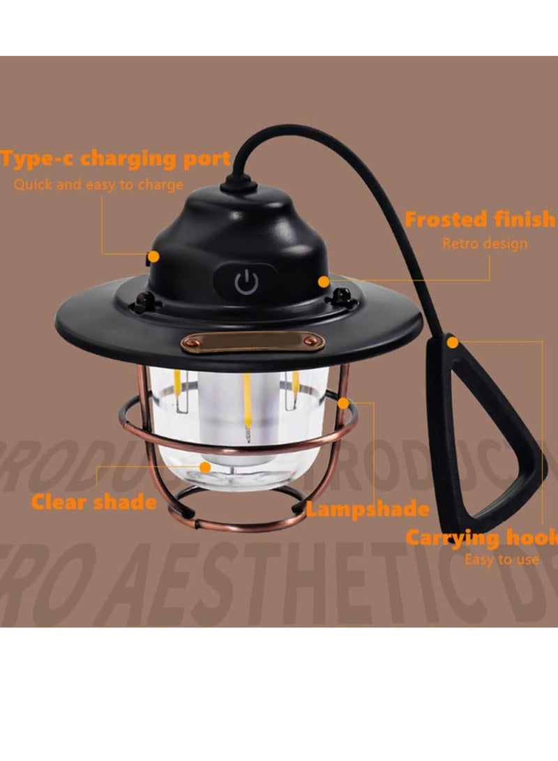general Retro LED Camping Light, IPX4 Hanging Outdoor Light - USB Rechargeable Camping Light for Outdoor, Blackout, Garden, and Home Decor (Black) - Image 2