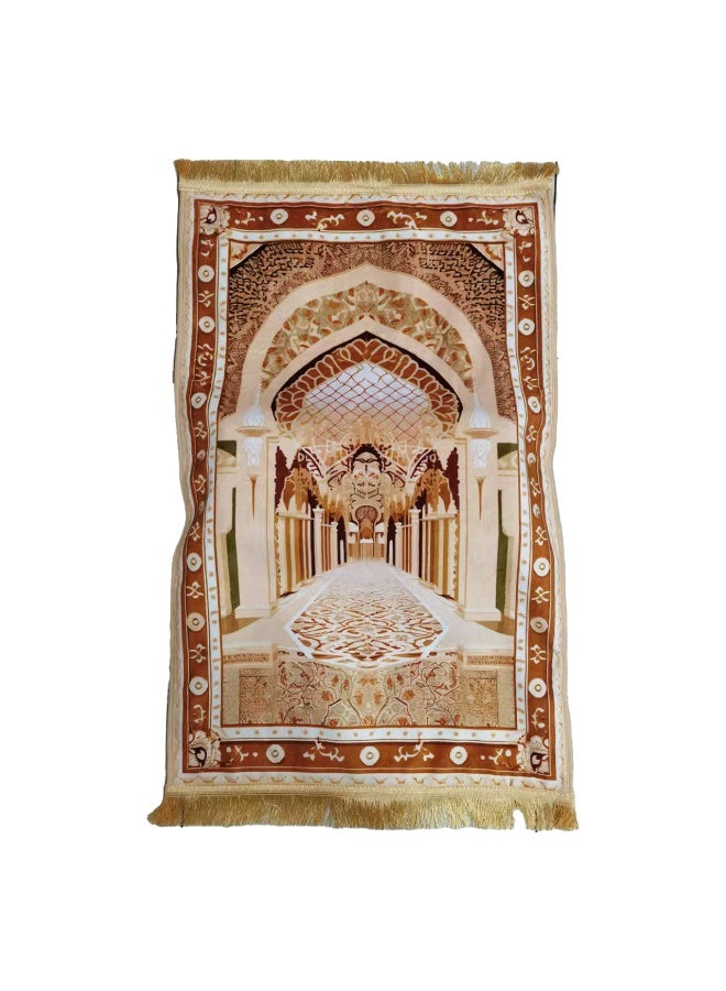 Luxury Islamic Prayer Mat Soft Velvet Carpet with Mosque Arch Design, Non-Slip & Portable – Blue - Image 3