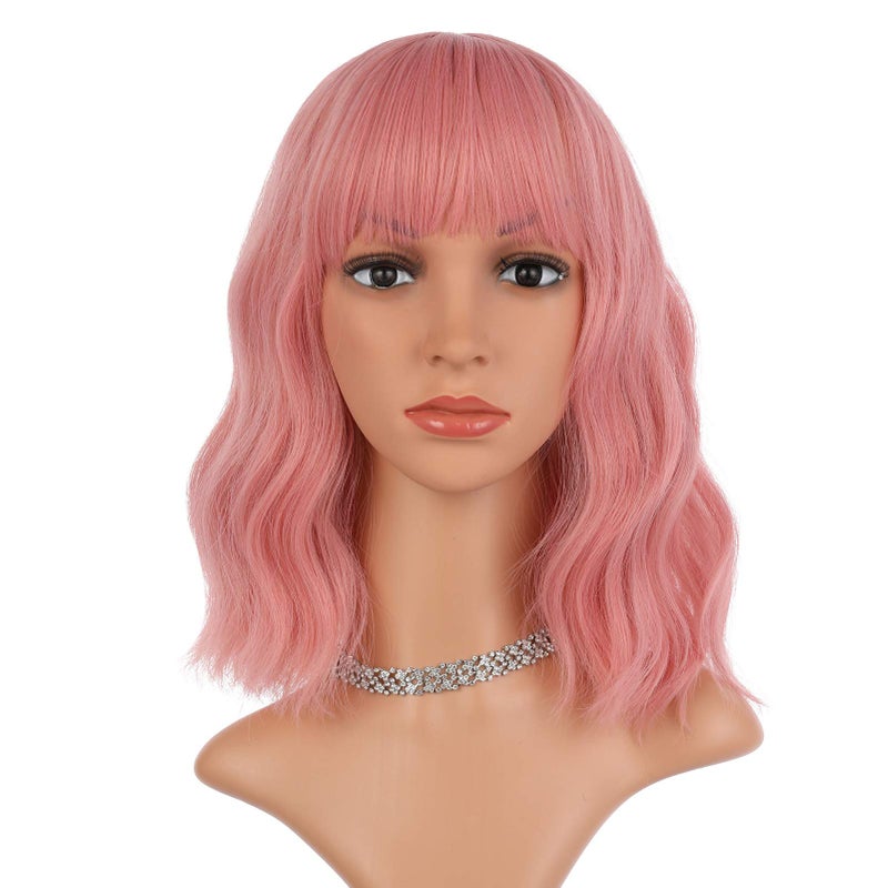 eNilecor Pink Wig Short Colorful Synthetic Curly Pastel Wigs with Air Bangs for Women14 Pink