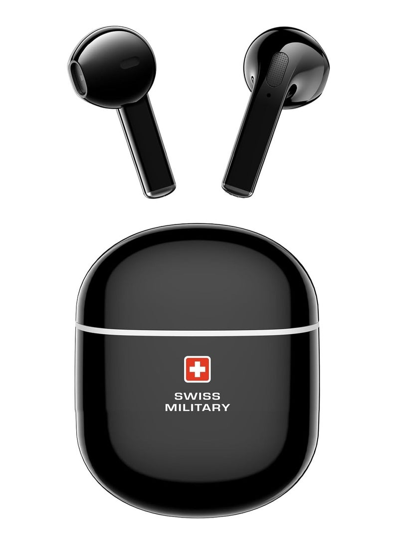 SWISS MILITARY Victor5 High Definition True Wireless Earbuds with Smart Touch Sensors, 180 Days Standby & 22Hr Total Playtime, Seamless Connectivity, Works with Android/iOS Phones - Black - Image 1
