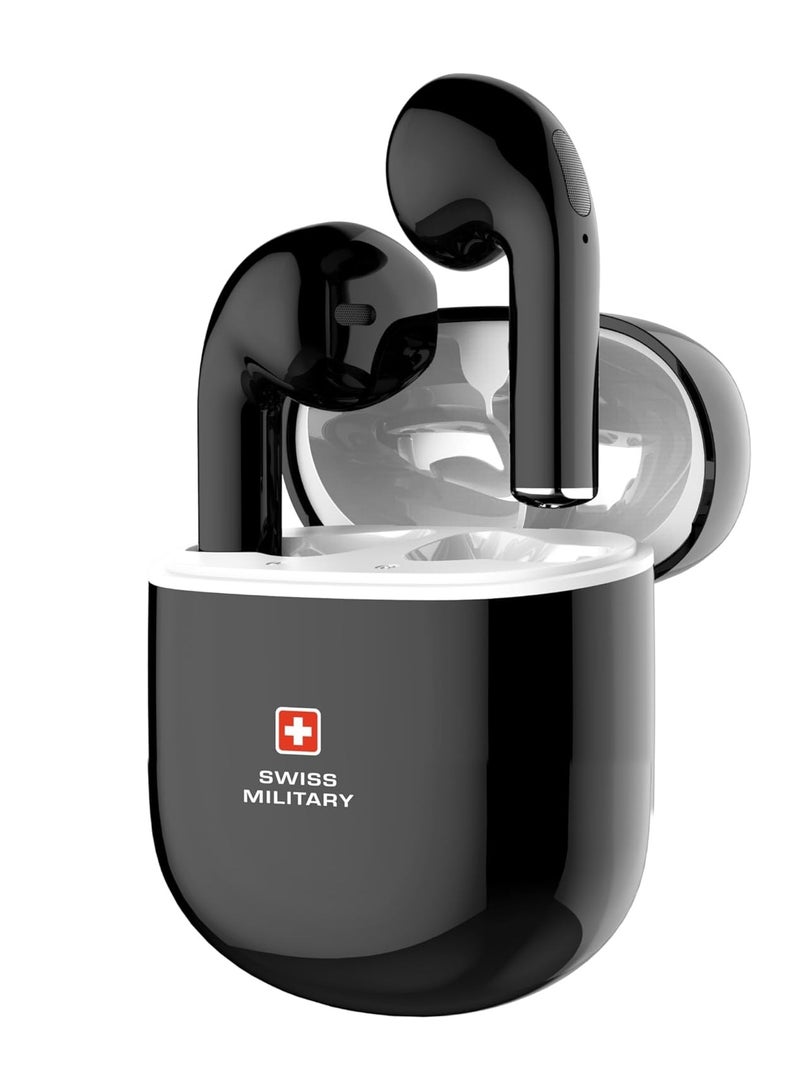 SWISS MILITARY Victor5 High Definition True Wireless Earbuds with Smart Touch Sensors, 180 Days Standby & 22Hr Total Playtime, Seamless Connectivity, Works with Android/iOS Phones - Black - Image 2