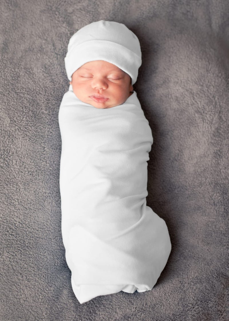 RATIVE Stretchy Swaddle Blanket Receiving Blankets with Headband Cap for Unisex Newborn Baby 0-3 Months Boys Girls (White(Blanket+Cap)) - Image 5