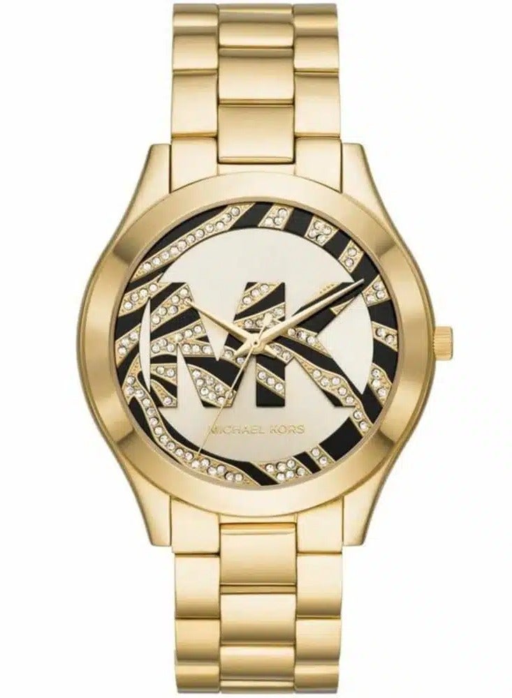 MK Women Gold-Toned Printed Dial Analogue Watch 4561 - Image 1