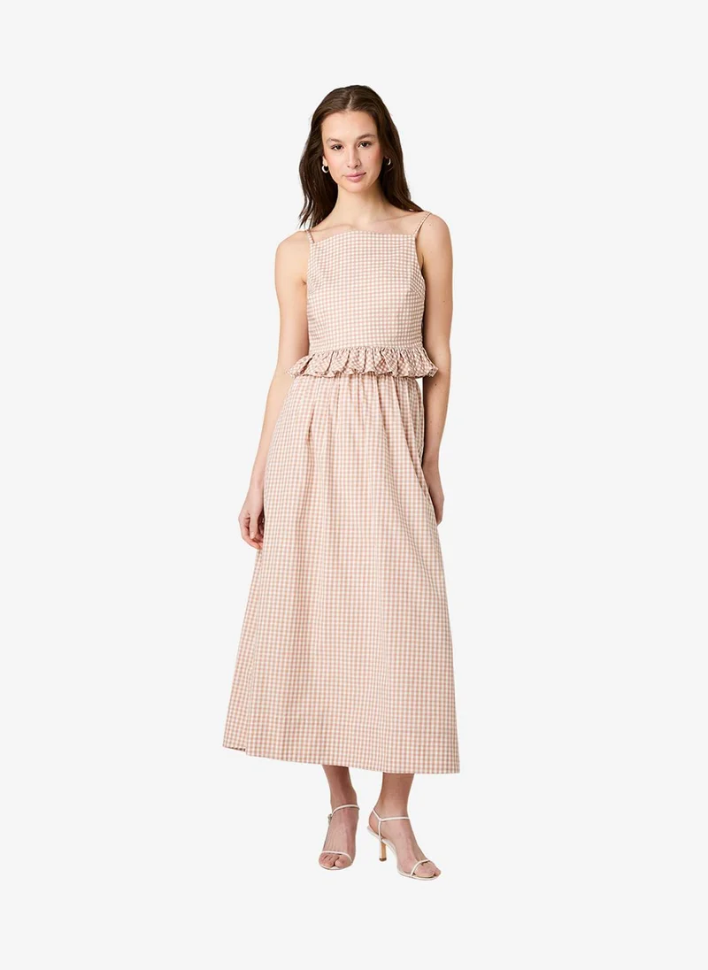 فرنش كونكشن Women's Petit Ging Almnd Nde Lilah Strch Cot Gingham Top