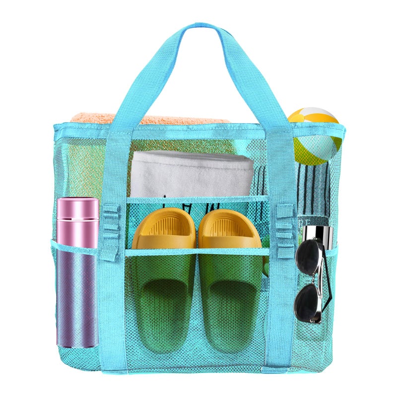 Yunaeduo Extra Large Mesh Beach Bag Lightweight Foldable Family Beach Bag with 9 Pockets for Toys Towels Vacation Essentials Blue - Image 2