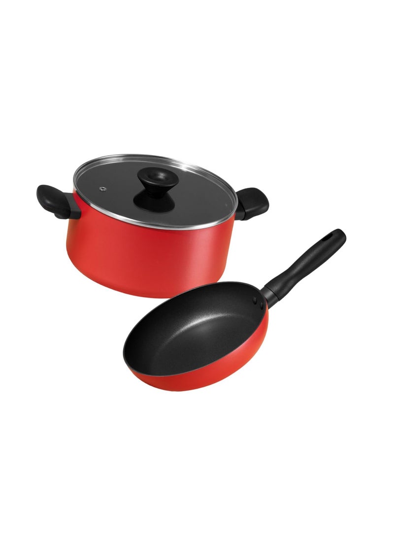 MEYER Meyer Bauhaus Aluminum Nonstick Casserole 20cm + Frypan 20cm Cookware Set | Non Stick Cookware Set with Interchangeable Lid | Cooking Set for Kitchen | Non Stick Pan | Induction Cookware, Red  - Image 1