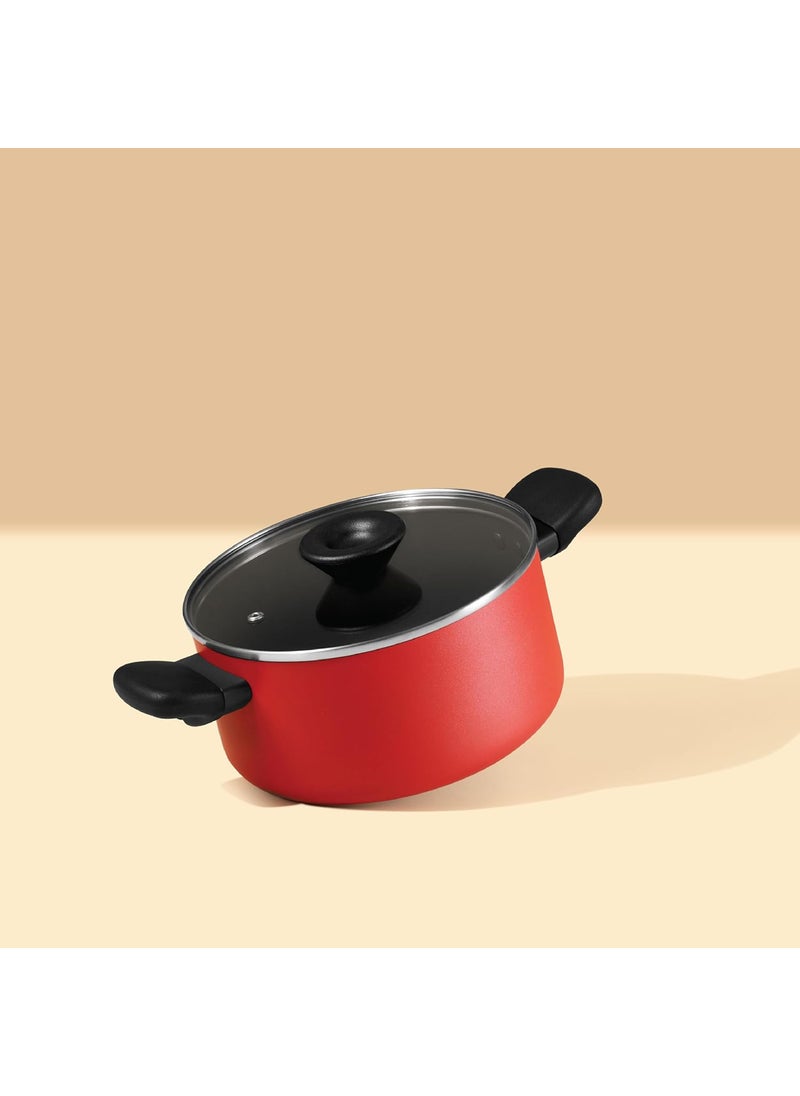 MEYER Meyer Bauhaus Aluminum Nonstick Casserole 20cm + Frypan 20cm Cookware Set | Non Stick Cookware Set with Interchangeable Lid | Cooking Set for Kitchen | Non Stick Pan | Induction Cookware, Red  - Image 2