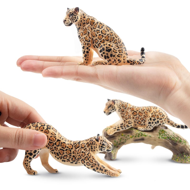 Toymany 7PCS Leopards Figurines with Leopards Cub and Tree Trunk, Realistic Jungle Animals Figures Family Playset, Educational Toy Cake Toppers - Image 3