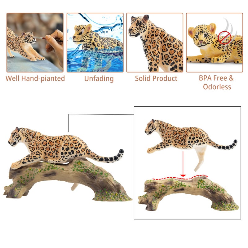 Toymany 7PCS Leopards Figurines with Leopards Cub and Tree Trunk, Realistic Jungle Animals Figures Family Playset, Educational Toy Cake Toppers - Image 5