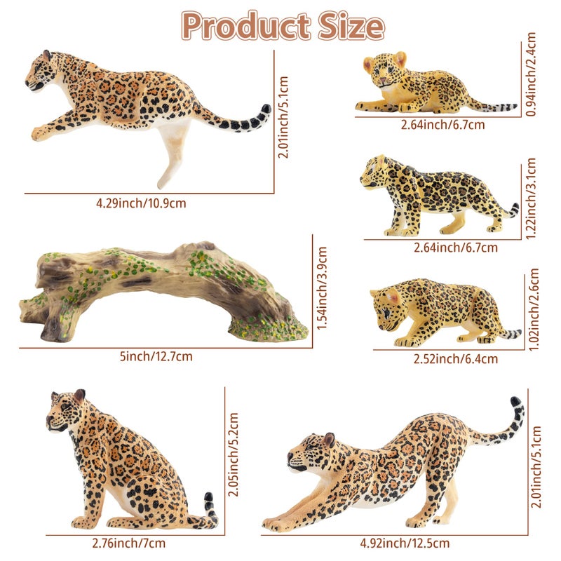 Toymany 7PCS Leopards Figurines with Leopards Cub and Tree Trunk, Realistic Jungle Animals Figures Family Playset, Educational Toy Cake Toppers - Image 2