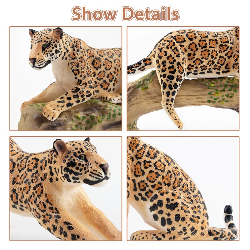Toymany 7PCS Leopards Figurines with Leopards Cub and Tree Trunk, Realistic Jungle Animals Figures Family Playset, Educational Toy Cake Toppers - Image 4