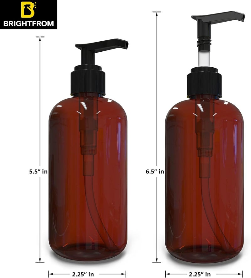 BRIGHTFROM Plastic Bottles with Pump Dispenser 8 OZ Empty BPA Free Refillable Containers for Body Wash Moisturizer Face Cream Liquid Soap  AmberBlack  2 Pack - Image 3