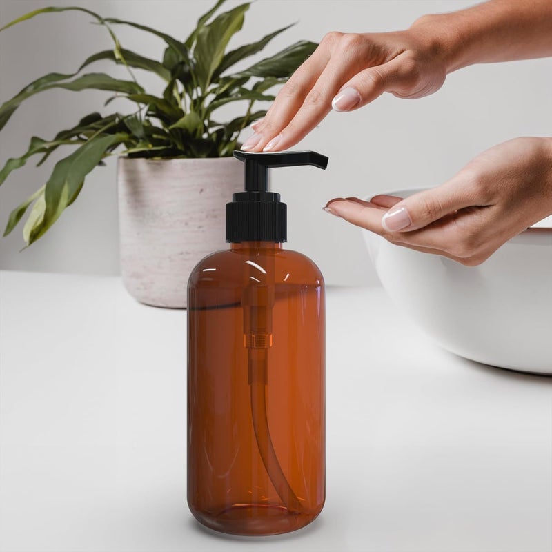 BRIGHTFROM Plastic Bottles with Pump Dispenser 8 OZ Empty BPA Free Refillable Containers for Body Wash Moisturizer Face Cream Liquid Soap  AmberBlack  2 Pack - Image 4